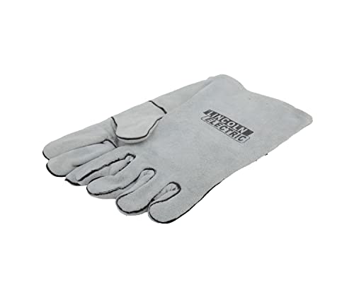 Lincoln Electric Leather Welding Gloves KH641, Premium Hand Protection from Welder and Cutting Torch Heat, Commercial Quality, Cotton Lined, Gauntlet Cuff, Unisex, Grey, One Size