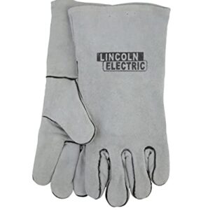 Lincoln Electric Leather Welding Gloves KH641, Premium Hand Protection from Welder and Cutting Torch Heat, Commercial Quality, Cotton Lined, Gauntlet Cuff, Unisex, Grey, One Size