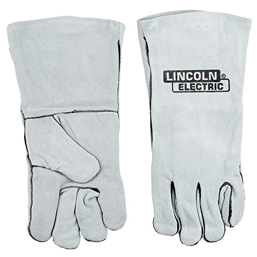 Lincoln Electric Leather Welding Gloves KH641, Premium Hand Protection from Welder and Cutting Torch Heat, Commercial Quality, Cotton Lined, Gauntlet Cuff, Unisex, Grey, One Size