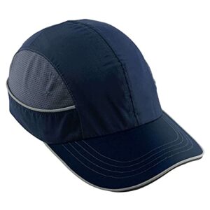 ergodyne safety bump cap, baseball hat style, comfortable head protection, long brim, skullerz 8950, navy blue, long