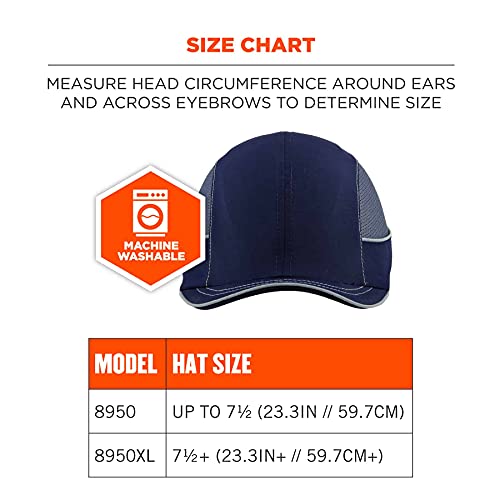 Ergodyne Safety Bump Cap, Baseball Hat Style, Comfortable Head Protection, Long Brim, Skullerz 8950, Navy Blue, Long