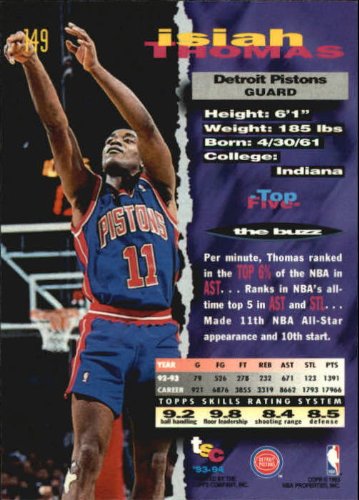 1993 Stadium Club Basketball Card (1993-94) #149 Isiah Thomas