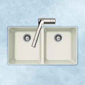 HOUZER M-200U CLOUD Quartztone Series Granite Undermount 50/50 Double Bowl Kitchen Sink, White