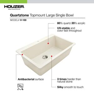 HOUZER V-100 MIDNITE Quartztone Series Granite Top Mount Large Single Bowl Kitchen Sink, Black