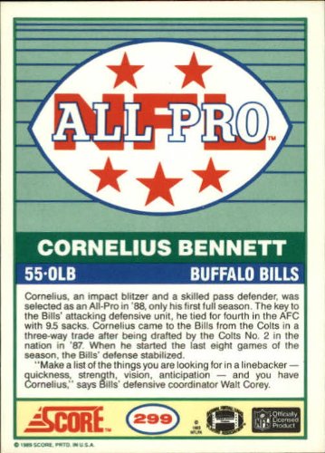 1989 Score Football Card #299 Cornelius Bennett