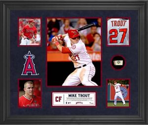mike trout los angeles angels of anaheim framed 5-photo collage with piece of game-used ball - mlb player plaques and collages