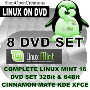 linux mint 16 "petra" 8 disc dvd set - both 32 bit & 64 bit mate cinnamon kde xfce desktops included