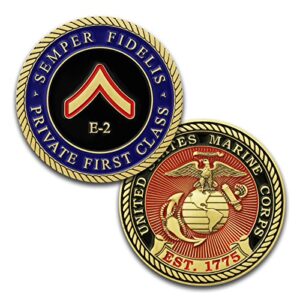 marine corps e2 challenge coin! usmc pfc rank military coin. private first class challenge coin! designed by marines for marines - officially licensed product!