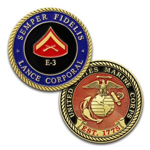 marine corps e3 challenge coin! usmc lcpl rank military coin. lance corporal challenge coin! designed by marines for marines - officially licensed product!