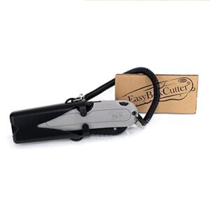 modern box cutter, auto retract, blade vanishing technology, extra tape cutter at back, dual side edge guide, 1 blade depth setting, 2 blades and holster - grey/black color 4500