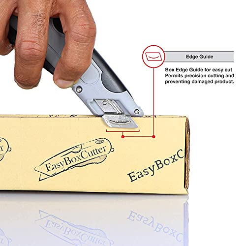 Modern Box Cutter, auto retract, blade vanishing technology, extra tape cutter at back, dual side edge guide, 1 blade depth setting, 2 blades and holster - Grey/Black Color 4500