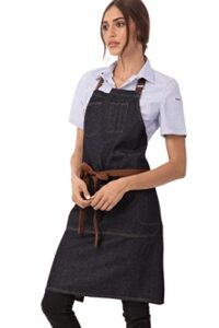 chef works unisex memphis bib apron, indigo blue, one size