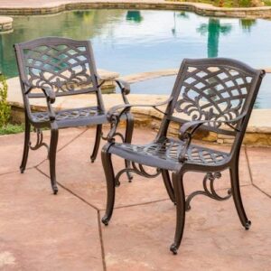 Christopher Knight Home Sarasota Outdoor Cast Aluminum Outdoor Chairs, 2-Pcs Set, Hammered Bronze