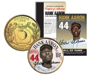 hank aaron hall of fame legends colorized georgia quarter gold plated coin