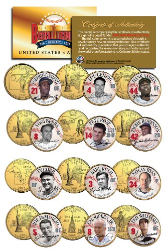 GOLDEN BASEBALL LEGENDS Hall of Fame State Quarters 12-Coin Set Gold Plated