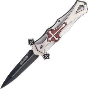 tac force tf-817rd spring assist folding knife, black blade, black and red handle, 5-inch closed