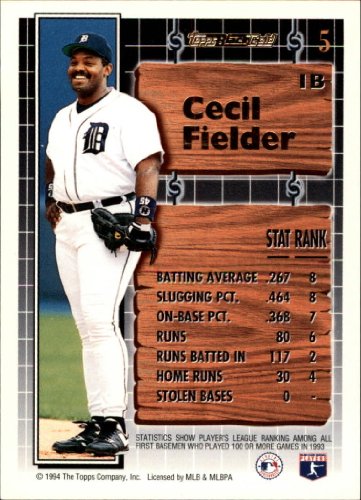 1994 Topps Black Gold Baseball Card #5 Cecil Fielder