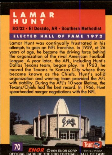 1991 ENOR Pro Football HOF Football Card #70 Lamar Hunt