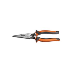 klein tools 2038eins long nose side cutter insulated pliers with slim induction hardened cutting knives for long life, 8-inch