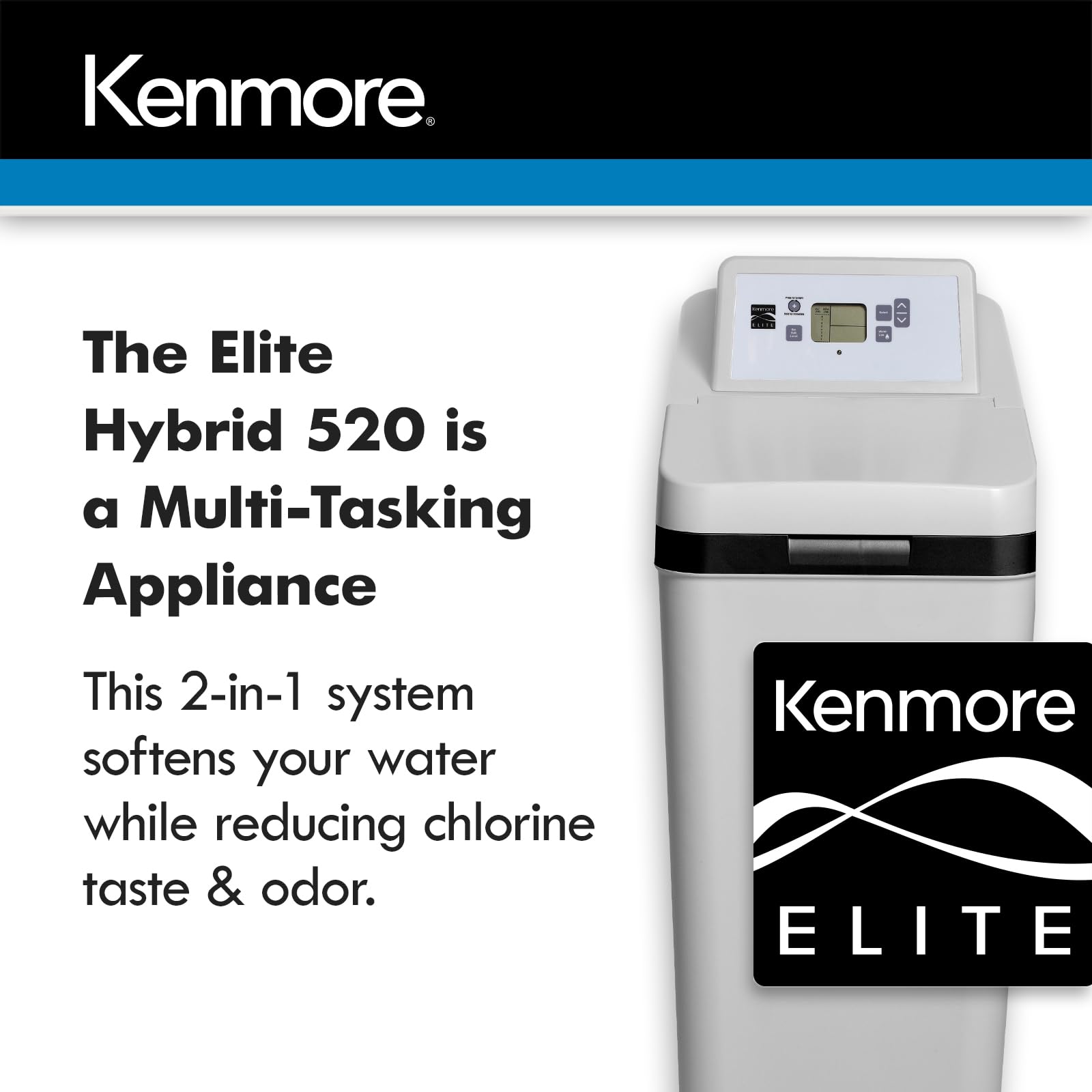 Kenmore 520 31k Grain Water Softener NSF International Certified Minerals, Barium, Radium, and Chlorine Taste & Odor | Reduce Hard Water in Your Home | Fully Programmable, Easy Install 2-in-1 System