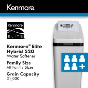 Kenmore 520 31k Grain Water Softener NSF International Certified Minerals, Barium, Radium, and Chlorine Taste & Odor | Reduce Hard Water in Your Home | Fully Programmable, Easy Install 2-in-1 System