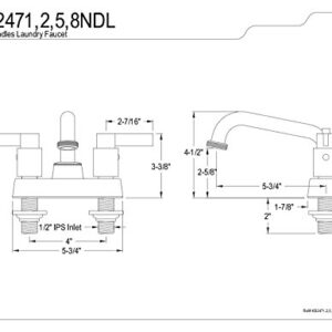 Kingston Brass KB2478NDL 5-3/4-Inch in Spout Reach NuvoFusion Two Handle Laundry Faucet, Brushed Nickel