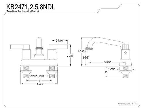 Kingston Brass KB2478NDL 5-3/4-Inch in Spout Reach NuvoFusion Two Handle Laundry Faucet, Brushed Nickel