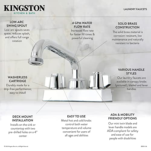 Kingston Brass KB2478NDL 5-3/4-Inch in Spout Reach NuvoFusion Two Handle Laundry Faucet, Brushed Nickel