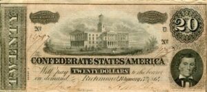 1864 confederate states of america $20 note from richmond slightly used (vf/xf)
