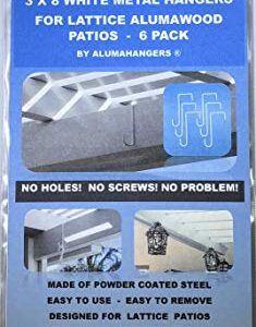 Alumahangers Made in USA. powder coated steel hangers - 3"x 8" Lattice Hanger (6 pack) "White" for Alumawood Lattice or pergola patio covers - easy to use and great for heavier decorating items!