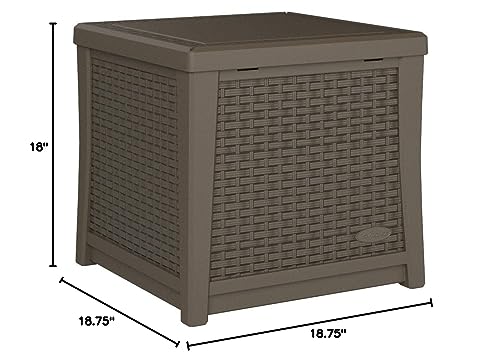 Suncast 13 Gallon Resin Outdoor Patio End Table Storage Box, Java