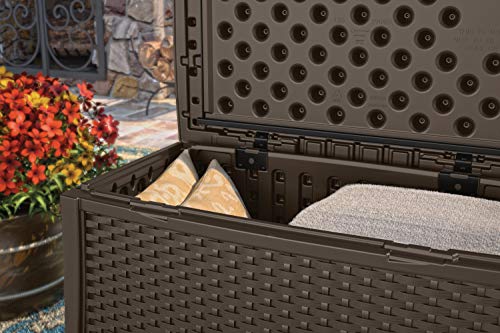 Suncast 30 Gallon Resin Outdoor Patio End Table Storage Box, Java