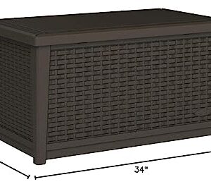 Suncast 30 Gallon Resin Outdoor Patio End Table Storage Box, Java