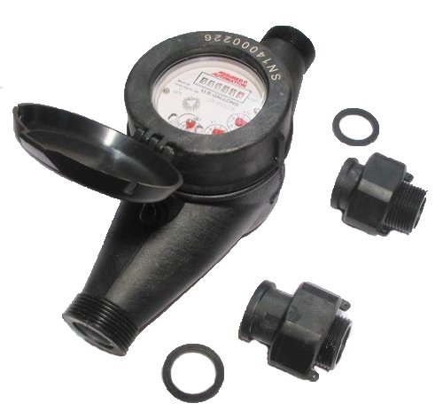 1” Water Meter: Plastic, NSF Certified, Multi-Jet, Gallons (Horizontal Installation)