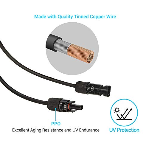 Renogy 15Ft 10AWG Solar Extension Cable with Female and Male connectors, 1 Piece, 15FT-10AWG, Black
