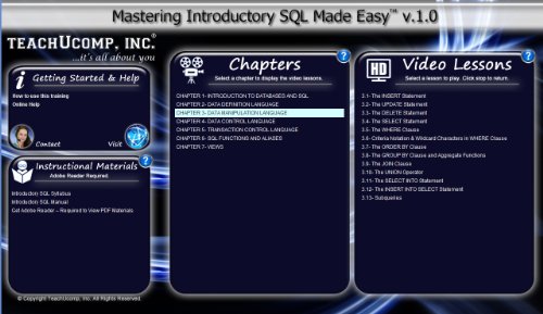 TEACHUCOMP Video Training Tutorial for Introductory SQL- Structured Query Language DVD-ROM Course and PDF Manual