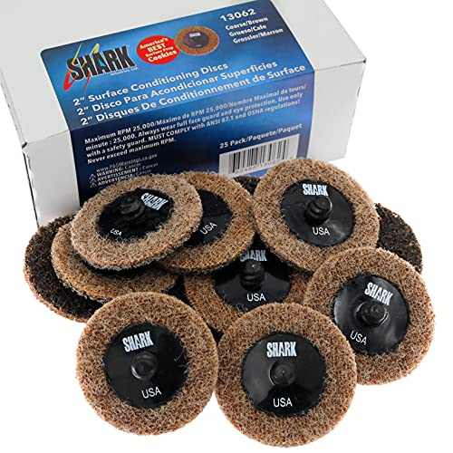 Shark Industries PN-13062 25-Pack Brown/Coarse Type R Quick Change Surface Conditioning Discs, 2” Diameter – Coarse Grit for Cleaning, Finishing and Deburring on All Metals (25 Discs)