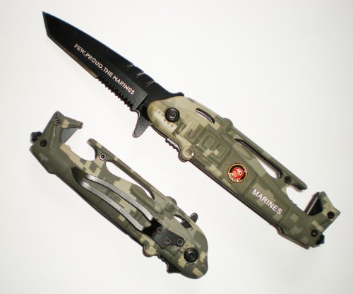 7 3/4" DIGITAL CAMO FEW PROUD MARINES HELICOPTER Rescue TANTO BLADE Assisted Opening Pocket Knife With Glass Breaker And Seat Belt Cutter!