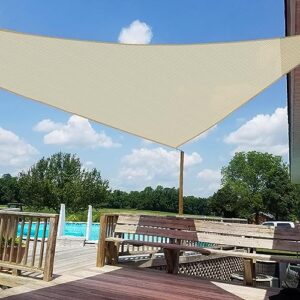 windscreen4less 12' x 12' x 12' sun shade sail triangle outdoor canopy cover uv block for backyard porch pergola deck garden patio (beige)