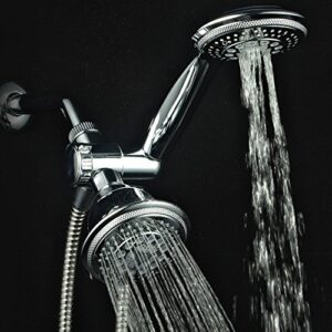 Hydroluxe 1433 Handheld Showerhead & Rain Shower Combo. High Pressure 24 Function 4" Face Dual 2 in 1 Shower Head System with Stainless Steel Hose, Patented 3-way Water Diverter in All-Chrome Finish