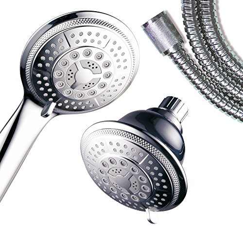 Hydroluxe 1433 Handheld Showerhead & Rain Shower Combo. High Pressure 24 Function 4" Face Dual 2 in 1 Shower Head System with Stainless Steel Hose, Patented 3-way Water Diverter in All-Chrome Finish