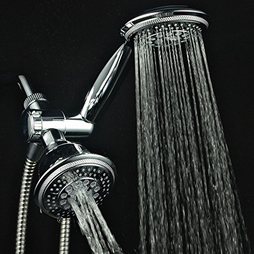 Hydroluxe 1433 Handheld Showerhead & Rain Shower Combo. High Pressure 24 Function 4" Face Dual 2 in 1 Shower Head System with Stainless Steel Hose, Patented 3-way Water Diverter in All-Chrome Finish