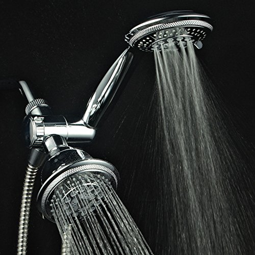 Hydroluxe 1433 Handheld Showerhead & Rain Shower Combo. High Pressure 24 Function 4" Face Dual 2 in 1 Shower Head System with Stainless Steel Hose, Patented 3-way Water Diverter in All-Chrome Finish