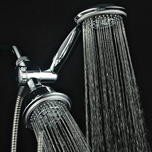 Hydroluxe 1433 Handheld Showerhead & Rain Shower Combo. High Pressure 24 Function 4" Face Dual 2 in 1 Shower Head System with Stainless Steel Hose, Patented 3-way Water Diverter in All-Chrome Finish