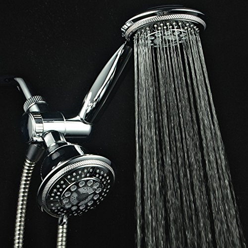 Hydroluxe 1433 Handheld Showerhead & Rain Shower Combo. High Pressure 24 Function 4" Face Dual 2 in 1 Shower Head System with Stainless Steel Hose, Patented 3-way Water Diverter in All-Chrome Finish