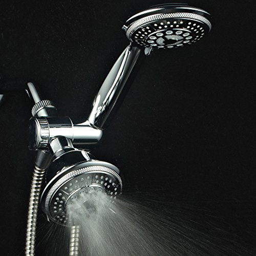 Hydroluxe 1433 Handheld Showerhead & Rain Shower Combo. High Pressure 24 Function 4" Face Dual 2 in 1 Shower Head System with Stainless Steel Hose, Patented 3-way Water Diverter in All-Chrome Finish