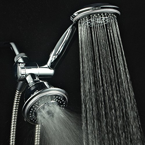 Hydroluxe 1433 Handheld Showerhead & Rain Shower Combo. High Pressure 24 Function 4" Face Dual 2 in 1 Shower Head System with Stainless Steel Hose, Patented 3-way Water Diverter in All-Chrome Finish