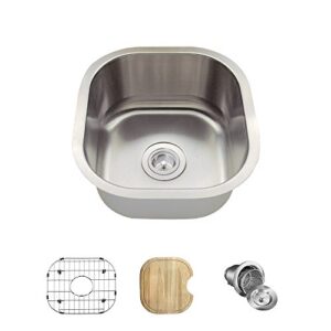 mr direct 1716-16-ens stainless steel undermount single bowl kitchen sink with additional accessories, 16 gauge