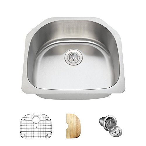 MR Direct 2421-16-ENS Stainless Steel Undermount 23-1/2 in. Single Bowl Kitchen Sink with Additional Accessories, 16 Gauge