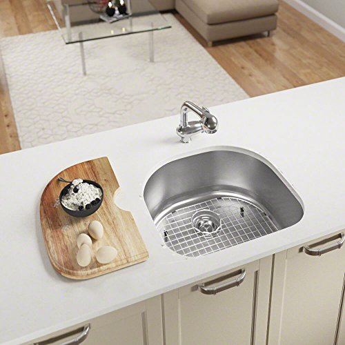 MR Direct 2421-16-ENS Stainless Steel Undermount 23-1/2 in. Single Bowl Kitchen Sink with Additional Accessories, 16 Gauge